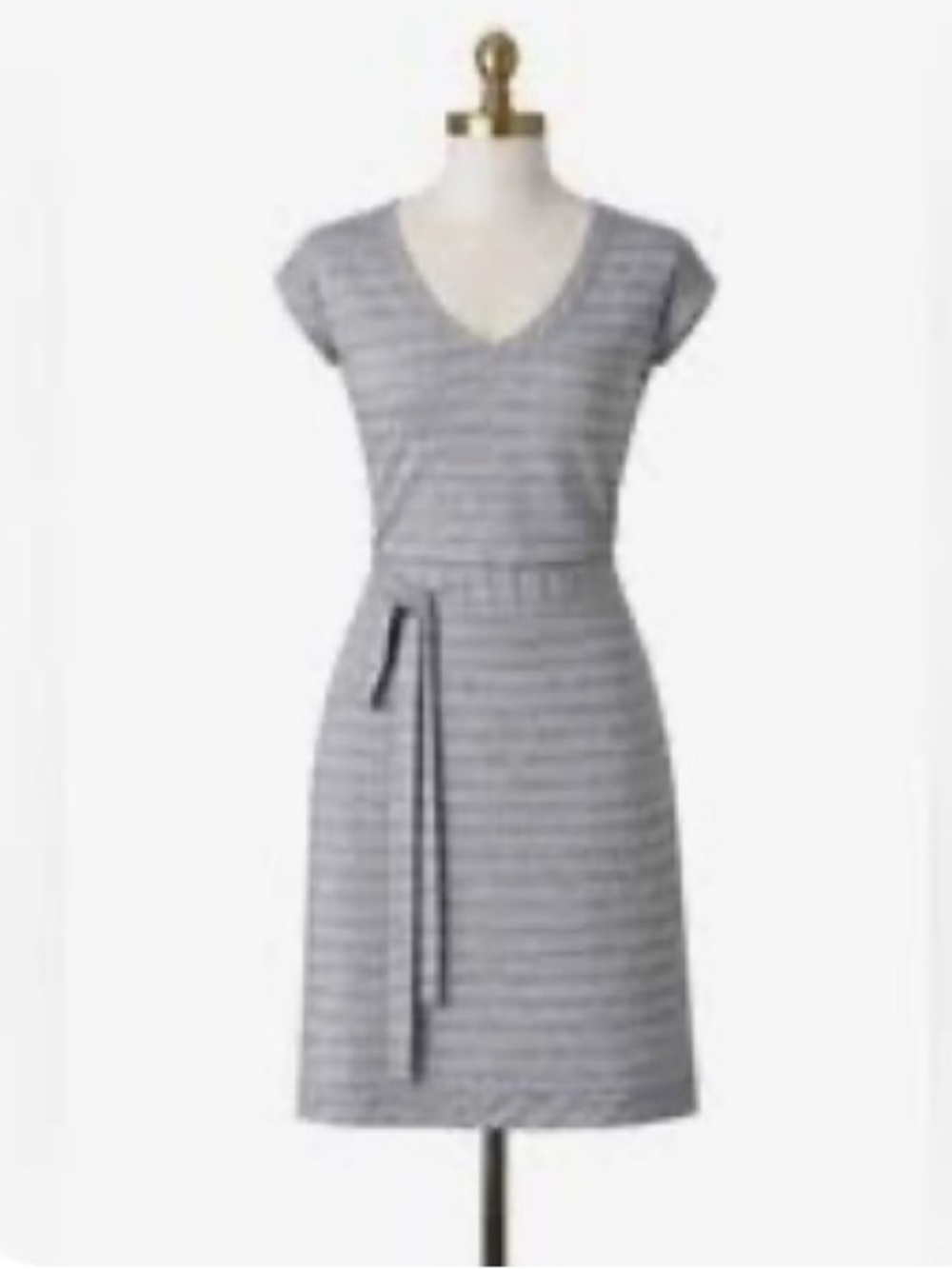 Icebreaker 100% merino wool Villa Gray Striped V-Neck Cap Sleeve Dress L